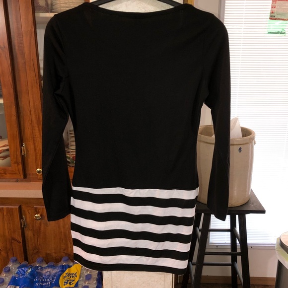 NWT FASHION MIA SIZE SMALL BLACK TOP WITH BLACK AND WHITE STRIPED BOTTOM. - Picture 2 of 2